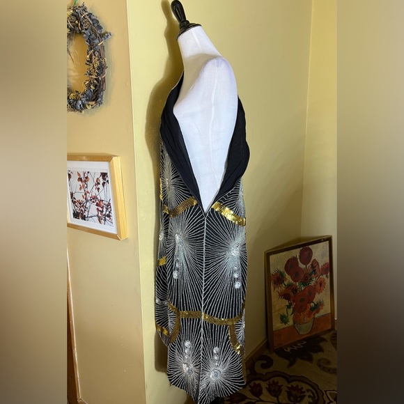 Vtg Disco Beaded Sequin Rhinestone Size Small Elegant Evening Gatsby 100% Silk - Picture 7 of 16